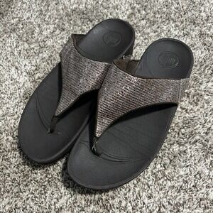 Fit Flop LuLu Brown Sparkle Sequin 639-012 Thong Sandals Women's 9 Rose Gold